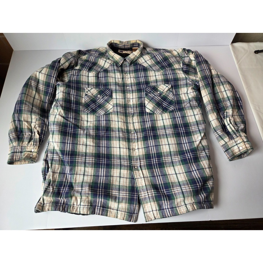 Vintage Big Mac Jacket Mens 2 Extra Large Green White Plaid Lined Pearl Snap